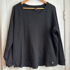 Savvi Black Waffle Knit Long Sleeve Top